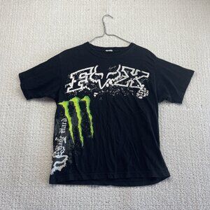 Y2K Fox Racing x Monster Energy Distressed Shirt Black Tee Motocross Read